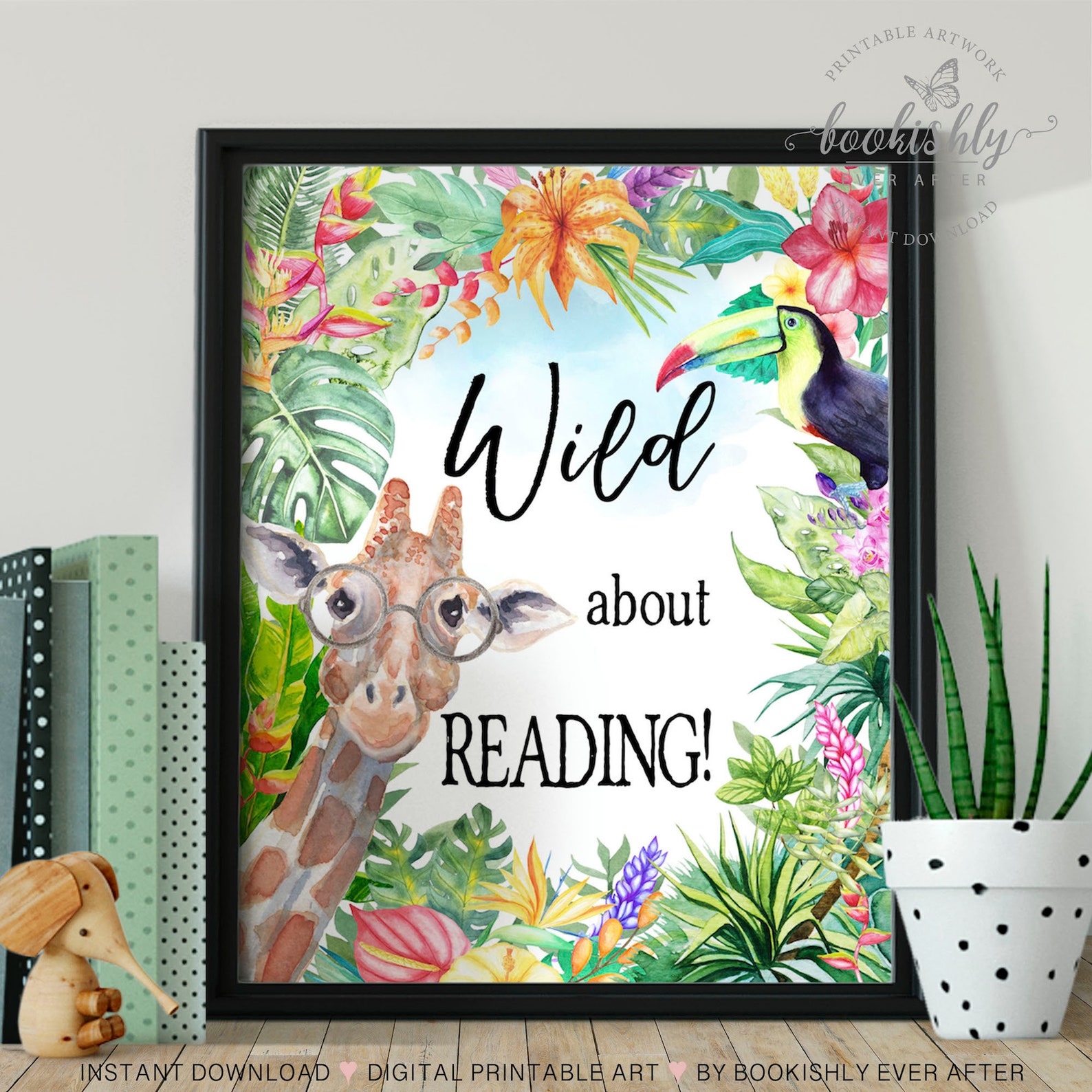 wild-about-reading-poster-book-nook-sign-printable-giraffe-etsy