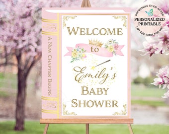 Storybook Welcome Sign, Fairytale Baby Shower, Once Upon a Time, Library Bridal Shower, Pink Princess Party Sign, Personalized Printable