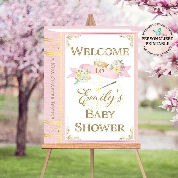 Storybook Welcome Sign, Fairytale Baby Shower, Once Upon a Time, Library Bridal Shower, Pink Princess Party Sign, Personalized Printable