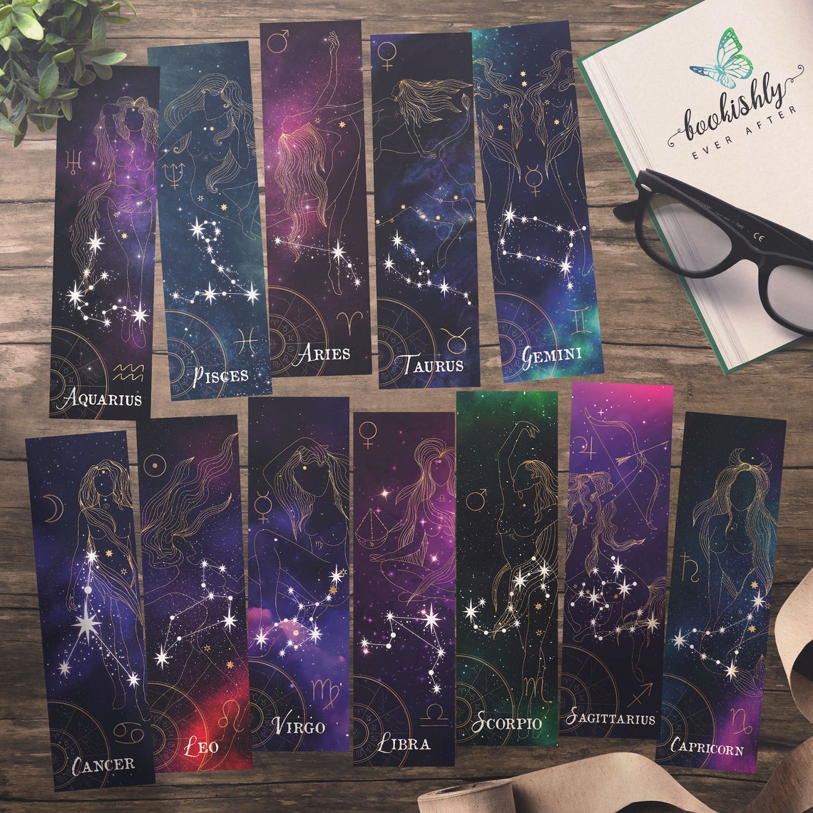 Printable Zodiac Bookmarks Instant Download Set of 12 Etsy