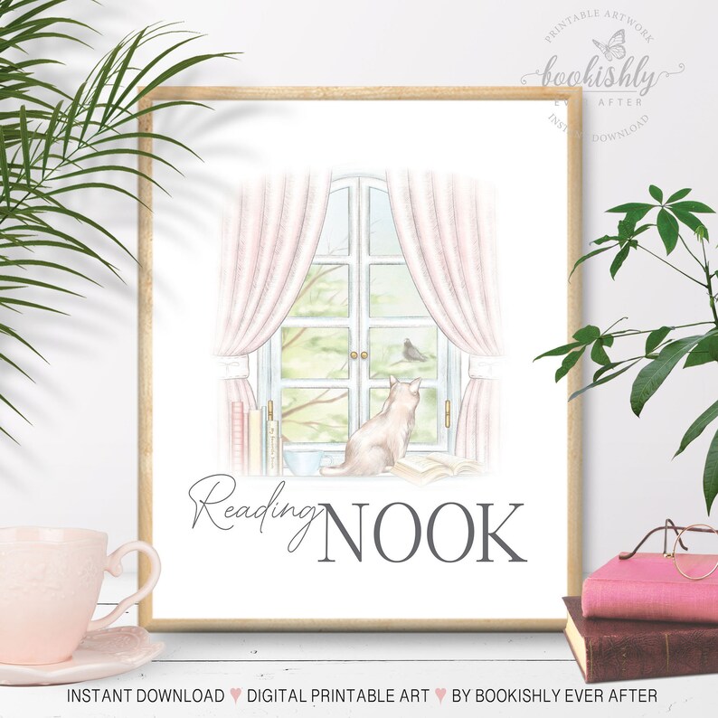 Reading Nook Sign Printable Book Nook Art Print Librarian ...