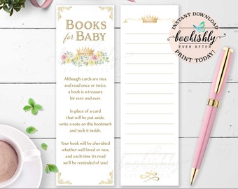 Books for Baby Bookmark, Storybook Baby Shower Book Request, Fairytale Books for Baby Insert, Royal Princess Baby Shower, Instant Download