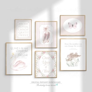 Pink Nursery Gallery Wall Art: Storybook Ballerina Prints (Digital Download)