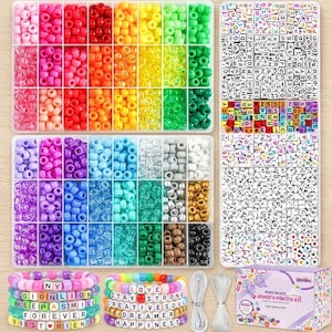 Kandi Bracelet Making Kit, 4200+ Pony Beads, Letter Beads, Rainbow Colors