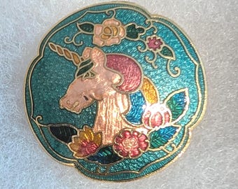 Vintage Cloisonné Unicorn Neckerchief Slide | Enamel Unicorn Scarf Slide | Fantasy Jewelry Accessory