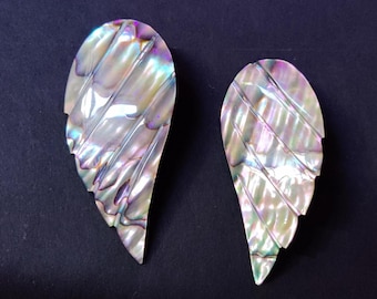 Vintage Abalone Shell Angel Wing Earrings | Iridescent Carved Jewelry | Spirit and Nature Inspired Earrings