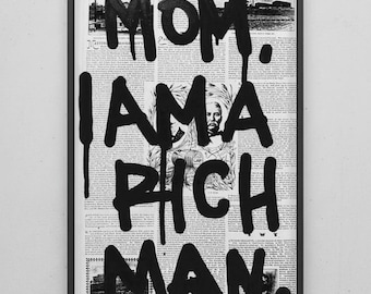 Black Framed Modern Typography Wall Art | Mom, I Am A Rich Man Minimal Artistic Poster