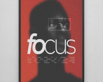 Black Framed Modern Typography Wall Art | Focus Red Black Art Print | Gallery Style Decor