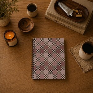 Patchwork Mauve Spiral Notebook | Hand-Drawn Checkerboard Pattern | Ruled Journal | Gift for Her
