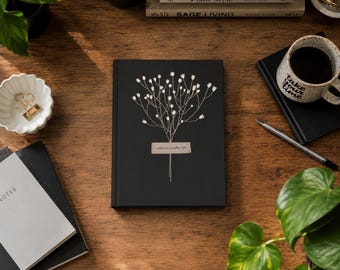 Minimal Floral Bouquet Hardcover Journal | Matte black botanical notebook