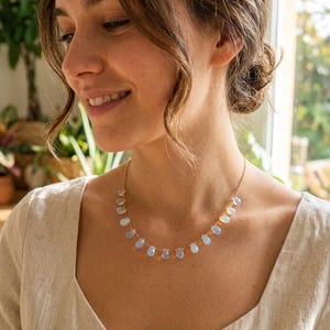 Natural Opal Necklace with 15 Teardrop Stones | Gold-Plated Opal Necklace | Delicate, Refined, and Luminous Women's Jewelry | Gift for Women