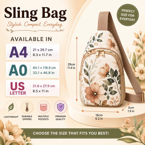 Sling Bag Sewing Pattern PDF | Crossbody Backpack Pattern | A4 A0 US Letter Printable | DIY Sling Backpack Tutorial | Digital Sewing Pattern