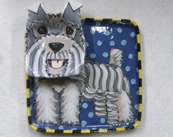 Schnauzer Dog Pottery Chip and Dip Serving Plate