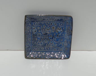 Blue Cat Soap Dish Spoon Rest orTrinket Dish Hand Made