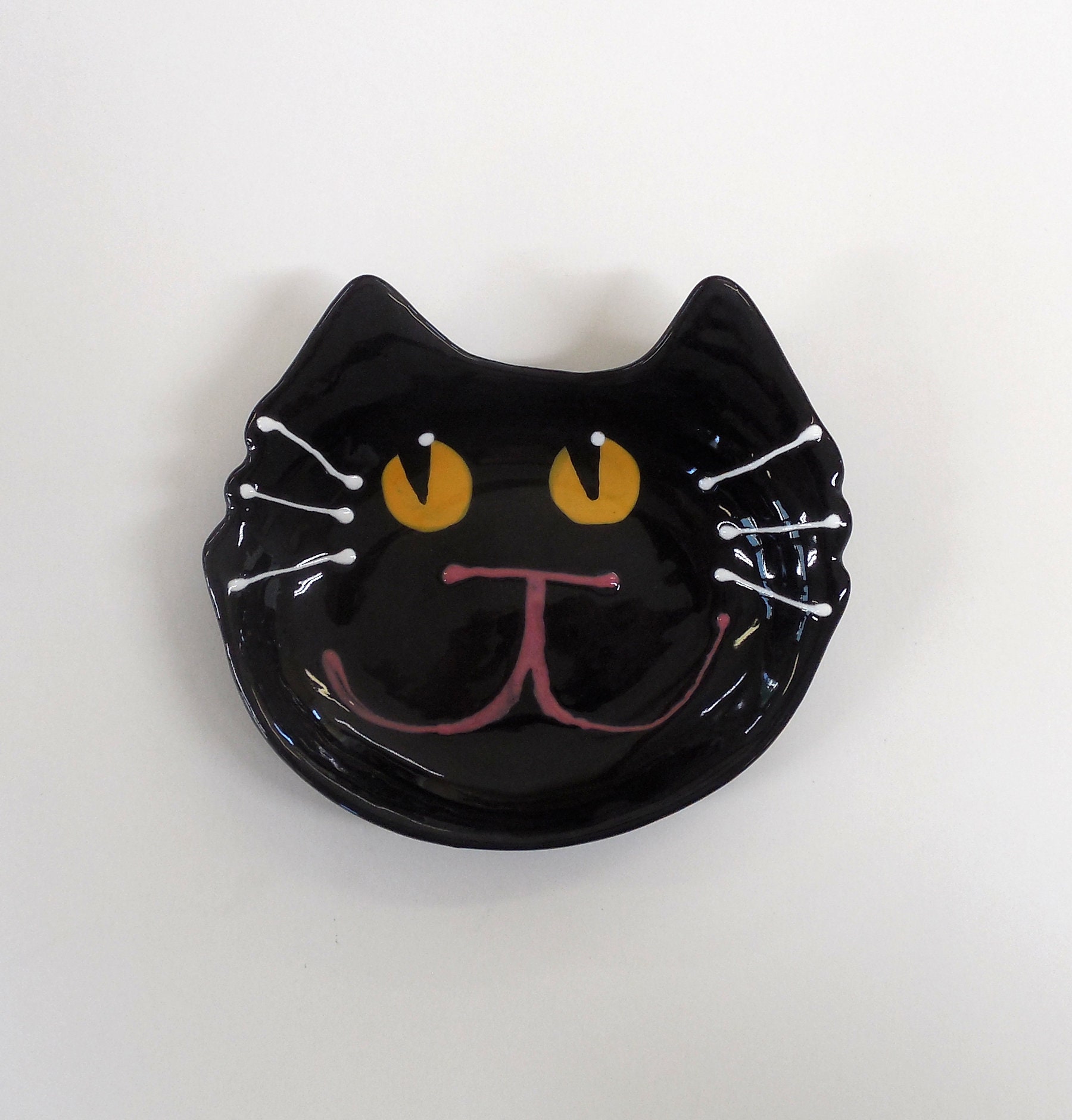 Black Cat Pottery Ceramic Cat Head Bowl Hand Made Etsy