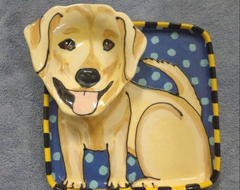 Yellow Lab Whimsical Pottery Chip and Dip Tray or Serving Plate