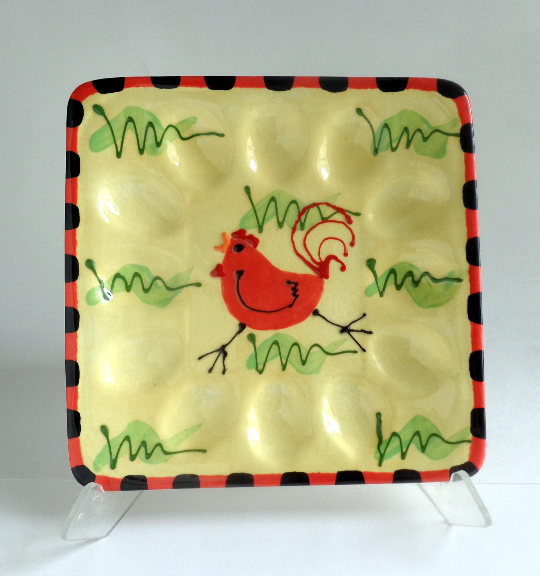 Deviled Egg Pottery Tray With Red Rooster Etsy