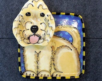 Golden Doodle Pottery Chip and Dip Plate