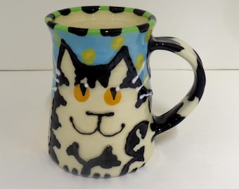 Hand Made Pottery Coffee Mug Orange Tabby Cat