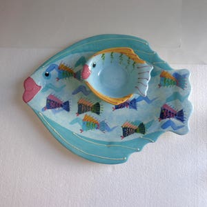 Large Fish Pottery Ceramic Chip and Dip Serving Tray