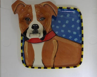 Hand Made Ceramic Pottery Boxer Chip and Dip Plate