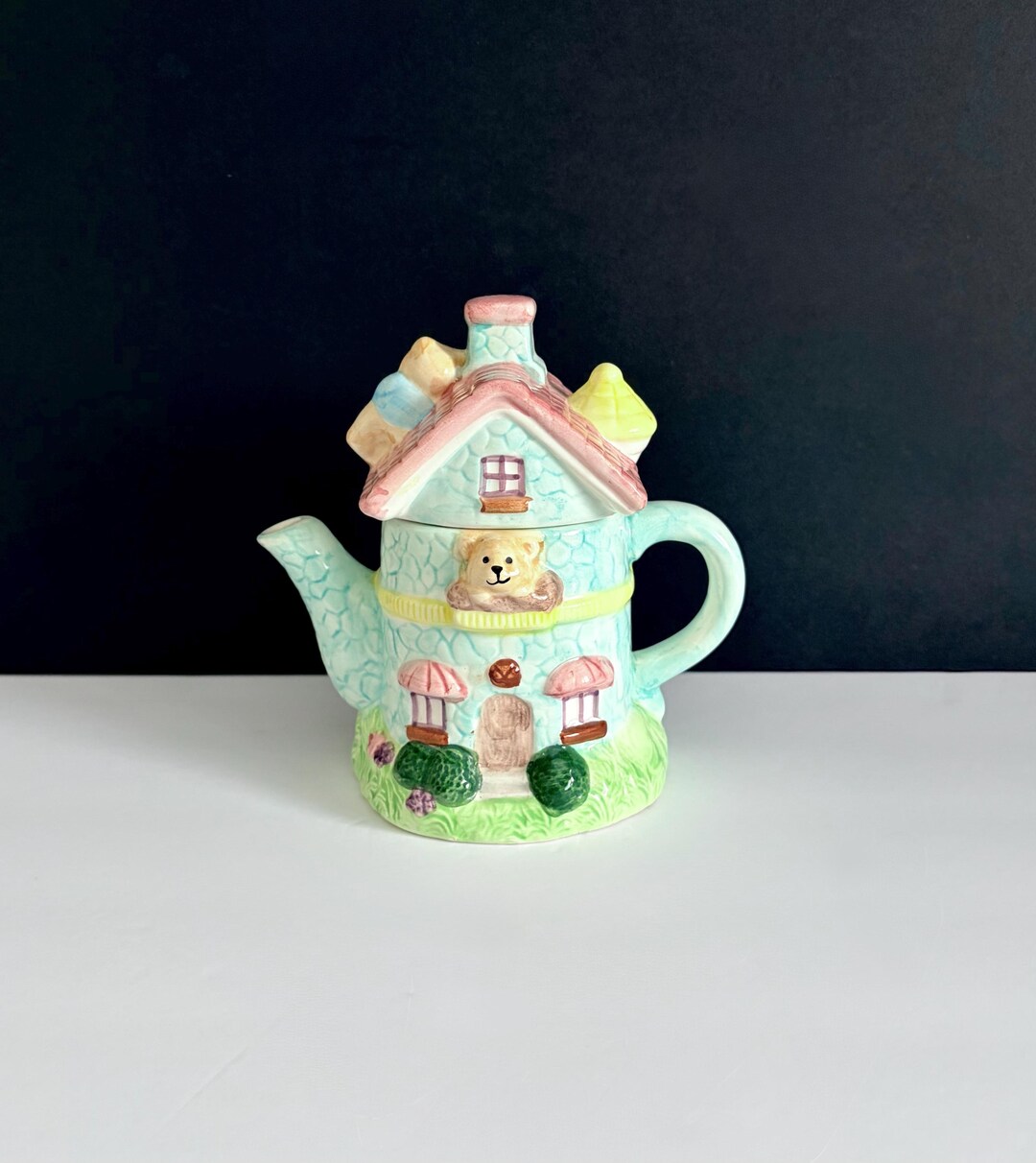 Vintage Teddy Bear Cottage Teapot - Etsy