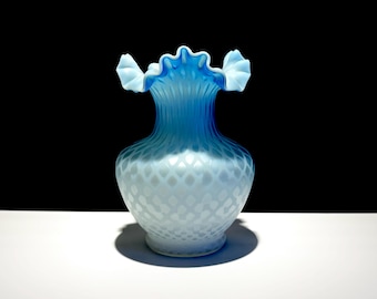 Antique Victorian Blue Satin MOP Glass Vase