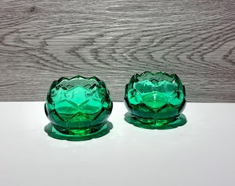 Vintage Indiana Glass "Spanish Green Tiara Lotus" Candle Holders Set of 2 *Not sold individually