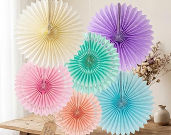 Pastel Rainbow Paper Fans, Macaron Party Decor, Baby Shower, Birthday Wall Hanging.