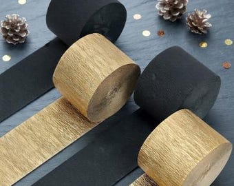 Black Gold Crepe Paper Streamers, 328 FT Party Decor Set