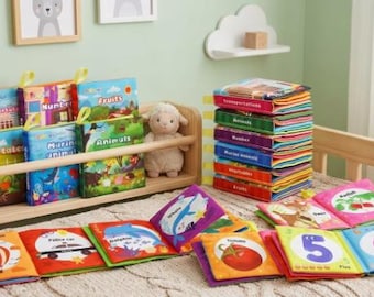 Set of 6 Baby Cloth Books, Soft Sensory Crinkle Learning Toys, Montessori Infant Books