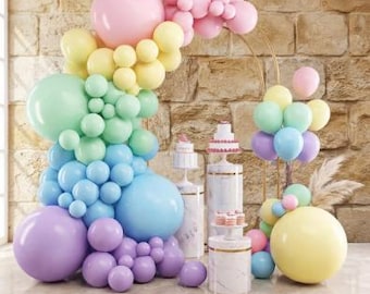 Pastel Macaron Balloon Garland Kit, Rainbow Arch Decor, Birthday Baby Shower Party Supplies
