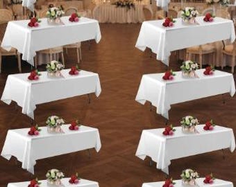 10-Piece White Polyester Tablecloths, 60x102-Inch Rectangle Covers for 6-Foot Tables (Wedding, Party, Banquet)