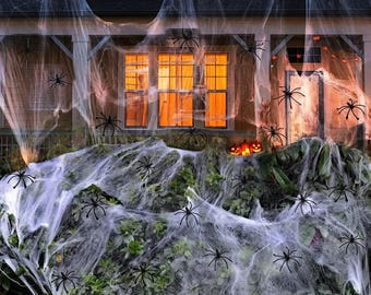 Halloween Spider Web Decorations with Fake Spiders, Haunted House Cobwebs (1400 Sq Ft)