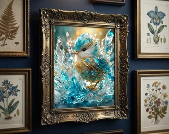 Blue Flower Bird Diamond Art Kit, DIY Gem Decor