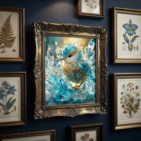 Blue Flower Bird Diamond Art Kit, DIY Gem Decor