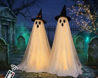 2 Pack 59-Inch Light-Up Ghost Decorations, Remote Control Halloween Yard Decor