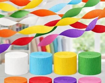 8-Pack Rainbow Crepe Streamers (656 Ft Party Decor, 8 Colors)