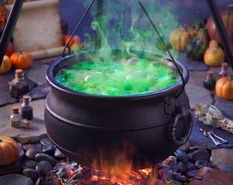 Large Halloween Witches Cauldron on 54" Tripod, Hocus Pocus Candy Bucket, Outdoor Yard Decor, Haunted House Party Decoration