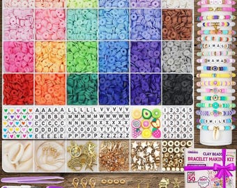 24 Color Clay Bead Bracelet Making Kit, Heishi Beads, Charms, DIY Jewelry Craft