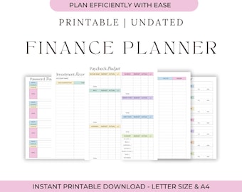 Finance Planner Printable | Budget, Expense, Savings & Debt Tracker | Personal Money Management Binder | Monthly Financial Organizer PDF