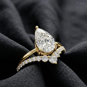 2CT Pear Lab Grown Diamond Engagement Ring Hidden Halo White Gold Bridal Ring image 3