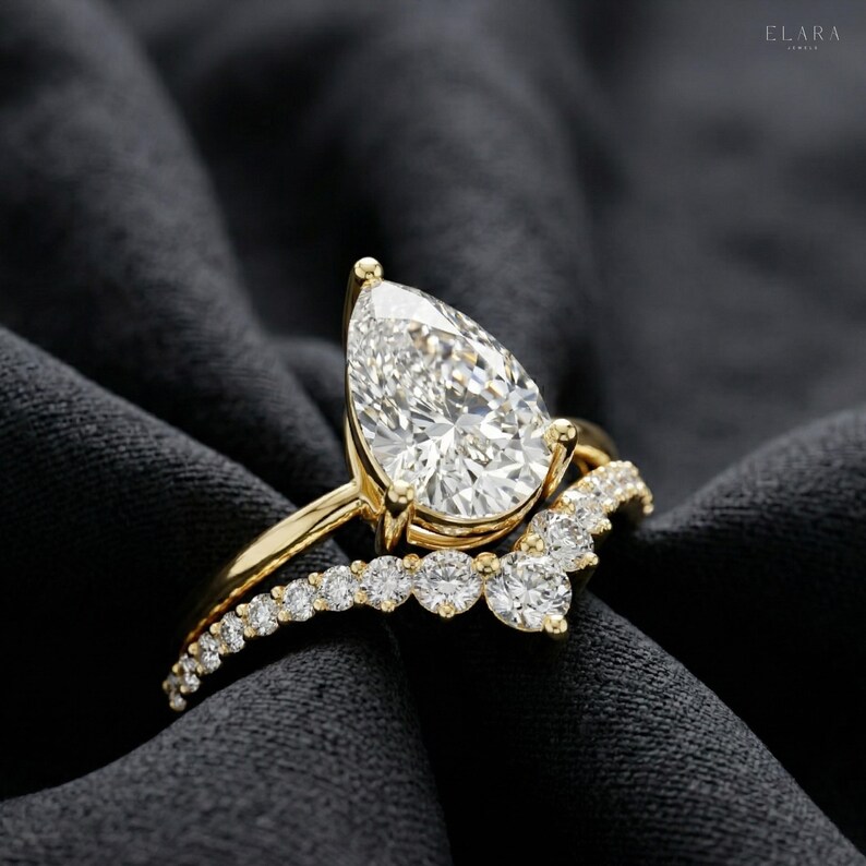 2CT Pear Lab Grown Diamond Engagement Ring Hidden Halo White Gold Bridal Ring image 3