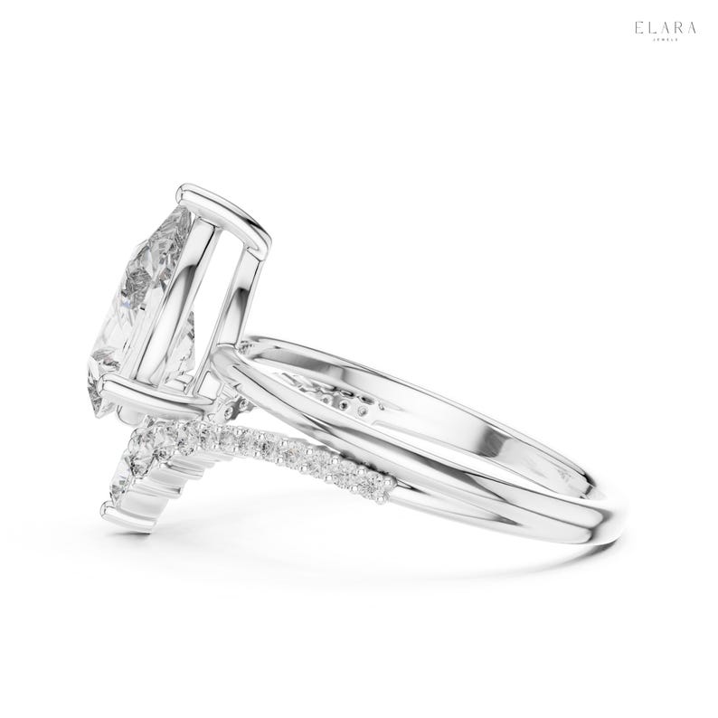 2CT Pear Lab Grown Diamond Engagement Ring Hidden Halo White Gold Bridal Ring image 7