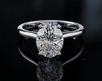 2CT Oval Lab Grown Diamond Engagement Ring, Solitaire 14K Gold