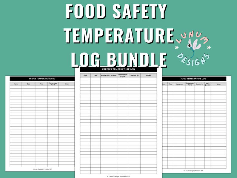 Food Safety Temperature Log Bundle Printable PDF – Food, Fridge ...