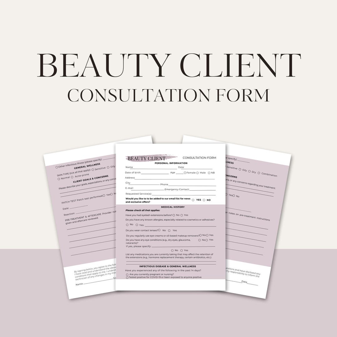 Beauty Client Consultation Form | Editable Esthetician Intake Template ...