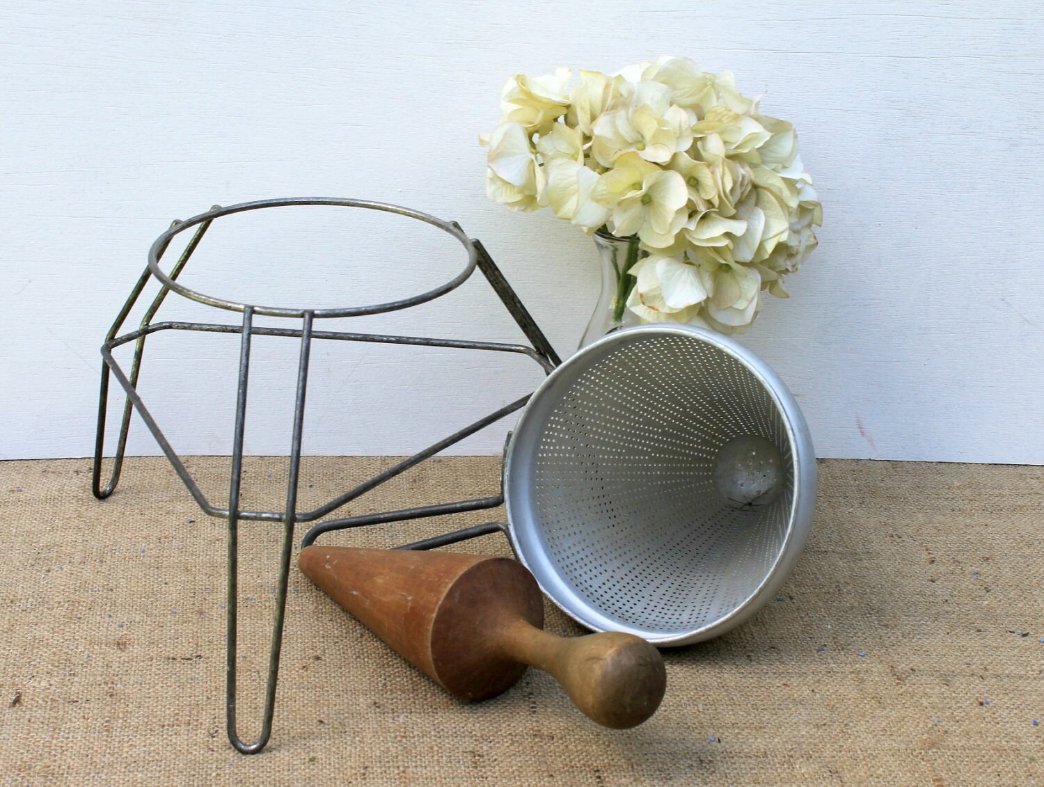 Vintage Aluminum Strainer with Wooden Masher Etsy