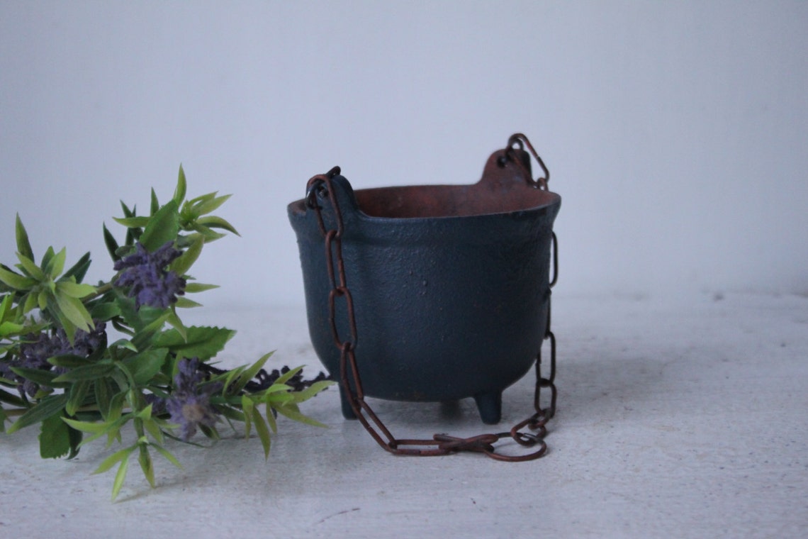 Antique Mini Cast Iron Cauldron Hanging Pot Etsy