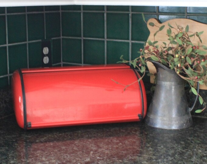 Vintage Red Metal Bread Box Etsy